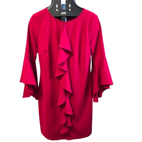 Laundry NWT by Shelli Segal Ruffle Keyhole Mini Dress Red Size 4 - Picture 3 of 11